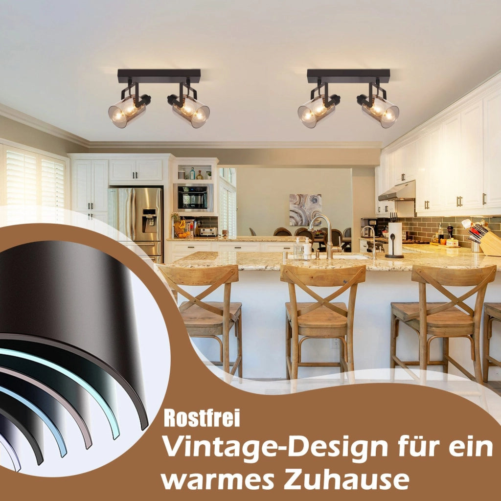 ZMH Faretto da soffitto 2 fiamme vetro grigio fumo E14 per camera letto