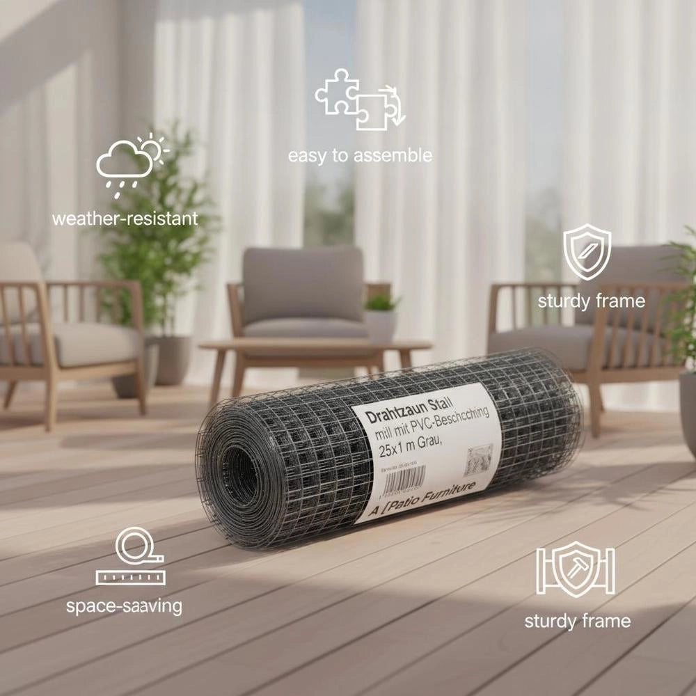 Steel Wire Fence With PVC Coating, 25x1 M, Grey