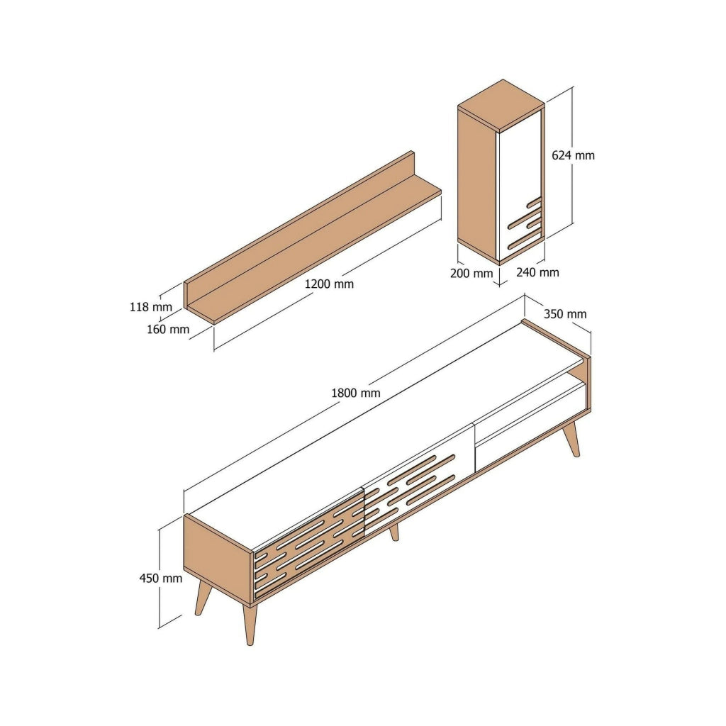 Mobile porta TV Upana, Credenza da soggiorno, Armadio basso per TV, Base parete attrezzata, 180x45h35 cm, Antracite e Noce