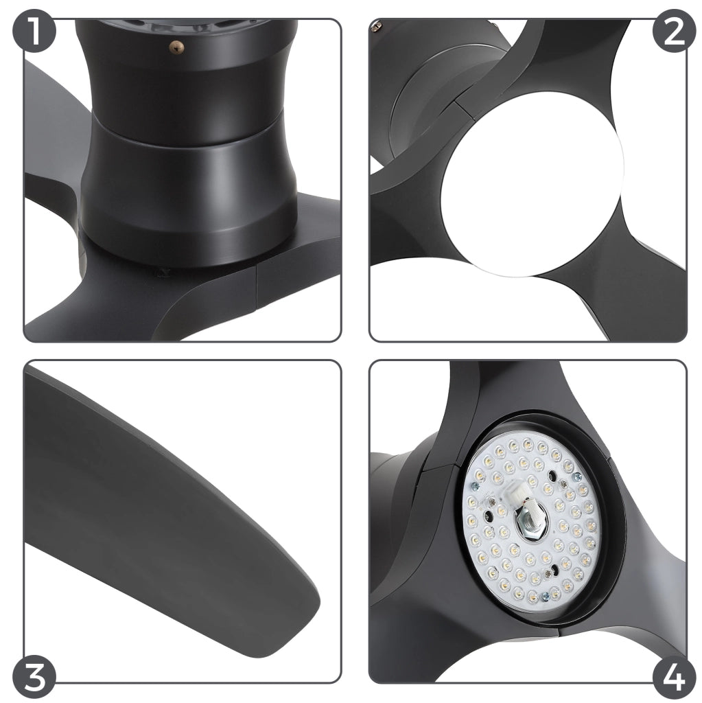 Ventilatore da soffitto 52 pollici con luce LED dimmerabile e telecomando nero opaco