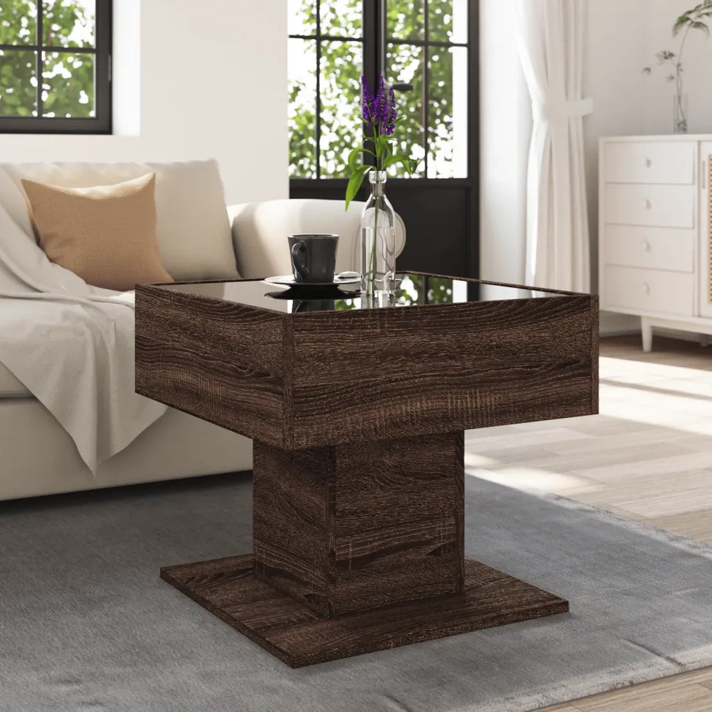 Tavolino Salotto con LED Rovere Marrone 50x50x45 cm Multistrato