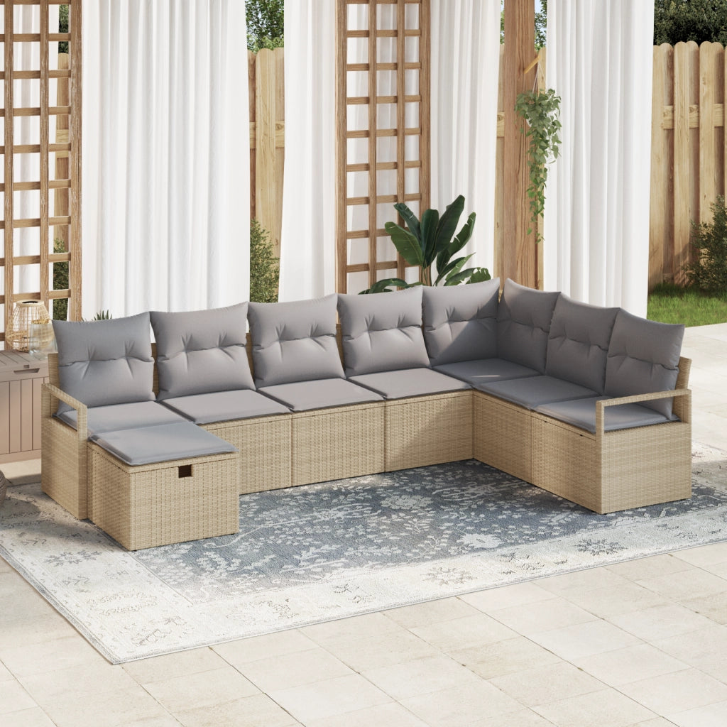 Set di divani da giardino a 8 pezzi con cuscini beige in poly rattan