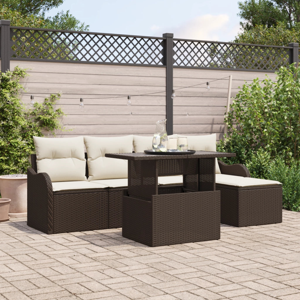 Set Divani da Giardino  in 6 Pezzi con Cuscini Marrone Polirattan