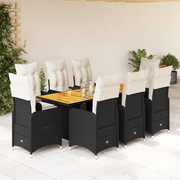 vidaXL Set Bistrò da Giardino 9 pz con Cuscini in Polyrattan Nero