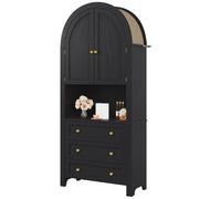 Armadio Alto con 2 Ante e 3 Cassetti; Vano Aperto; Design ad Arco; in MDF; Nero; 70??35??180 cm