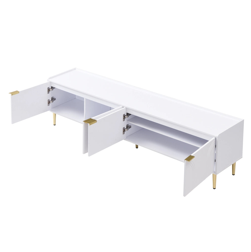 Mobile TV ULEVR 170x35x47,5 cm con ante scolpite 3D, vani interni e passacavi, bianco e oro
