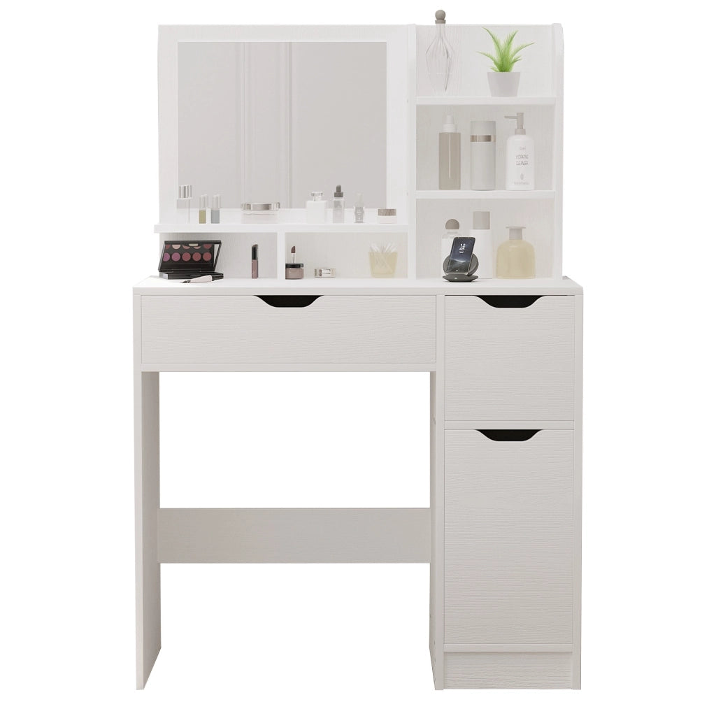 Moderna toeletta bianca con cassetti e specchio in stile scandinavo