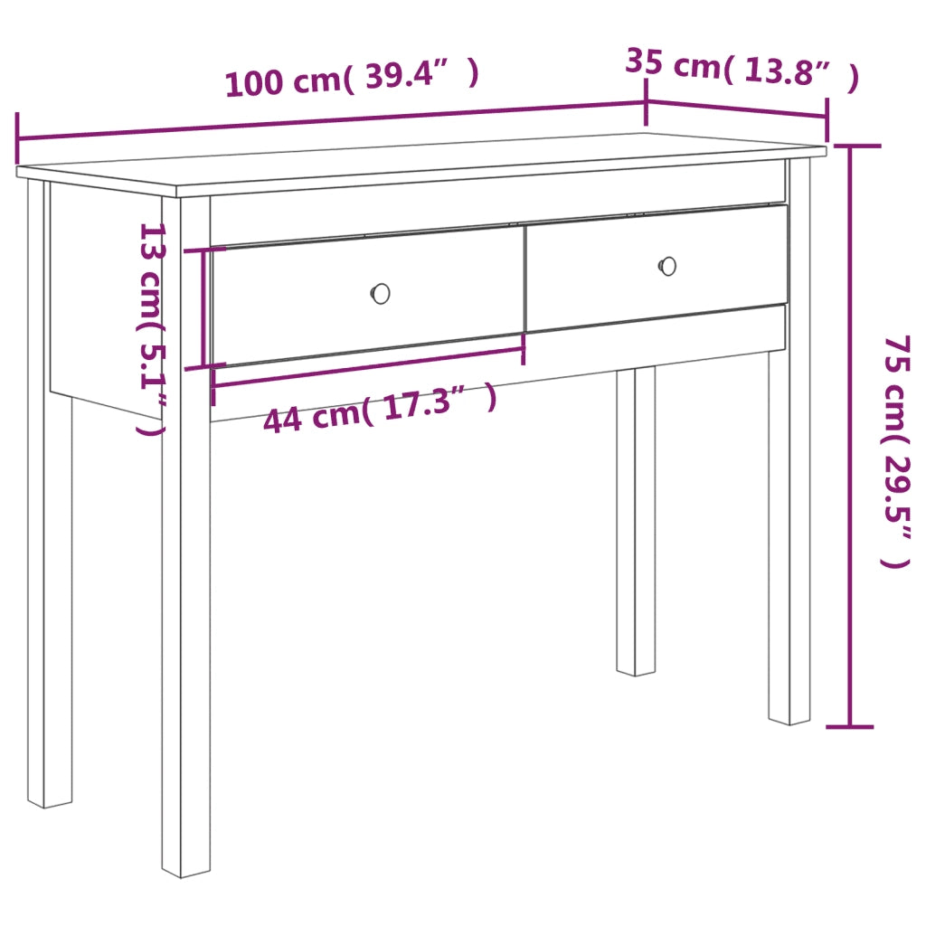 Tavolo Consolle Ambrato 100x35x75 cm in Legno Massello di Pino 814617
