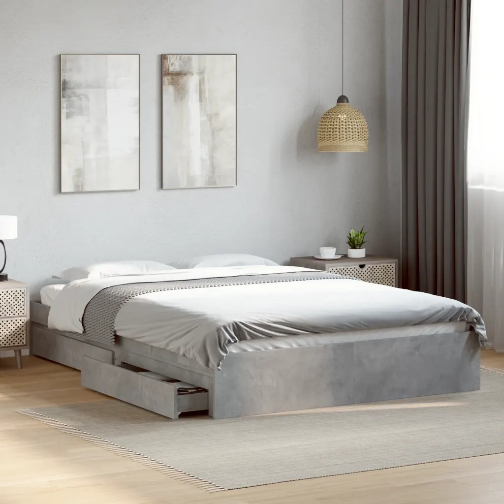 Giroletto Cassetti Grigio Cemento 160x200 cm Legno Multistrato 3280646