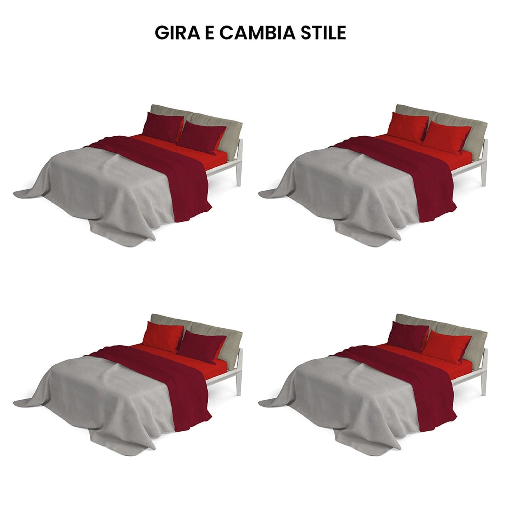 Set Lenzuola Sopra Sotto e Federe Doubleface Rosso/Bordeaux 1 Piazza e Mezzo