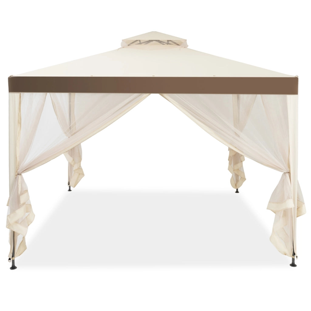 Gazebo a doppio tetto con zanzariera 3x3M da esterno e campeggio Beige-Gazebo