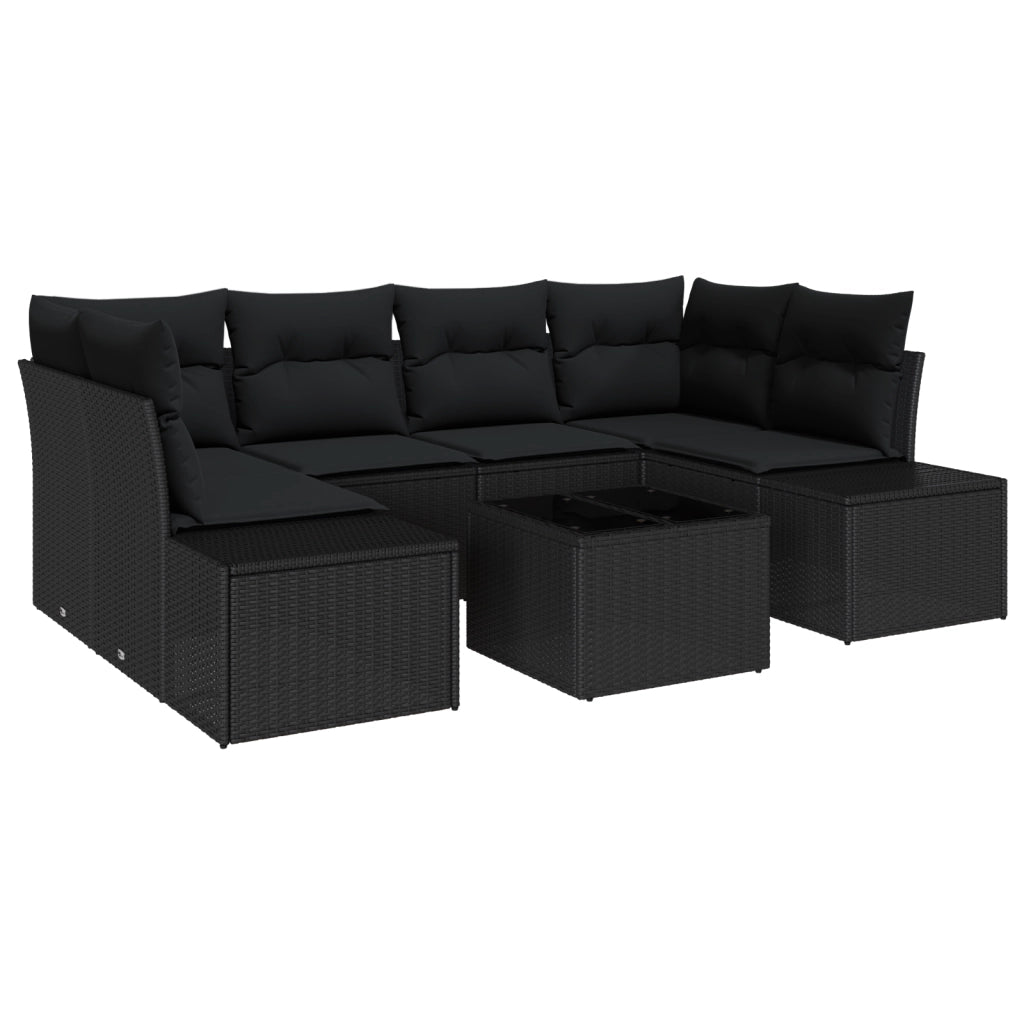 Set Divano Giardino 7 Pezzi con Cuscini Nero Rattan PE