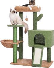 Sostegno per gatti 104 cm Cactus plaid Sostegno per gatti adulti con grotta più grande, letto superiore rimovibile, pallone oscillante, corda sisal verde.