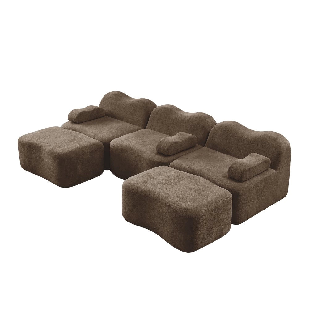 Divano 3 Posti Modulare con Ottomans e Braccioli ¨C Xylo ¨C Marrone, Tessuto, Chaise Longue