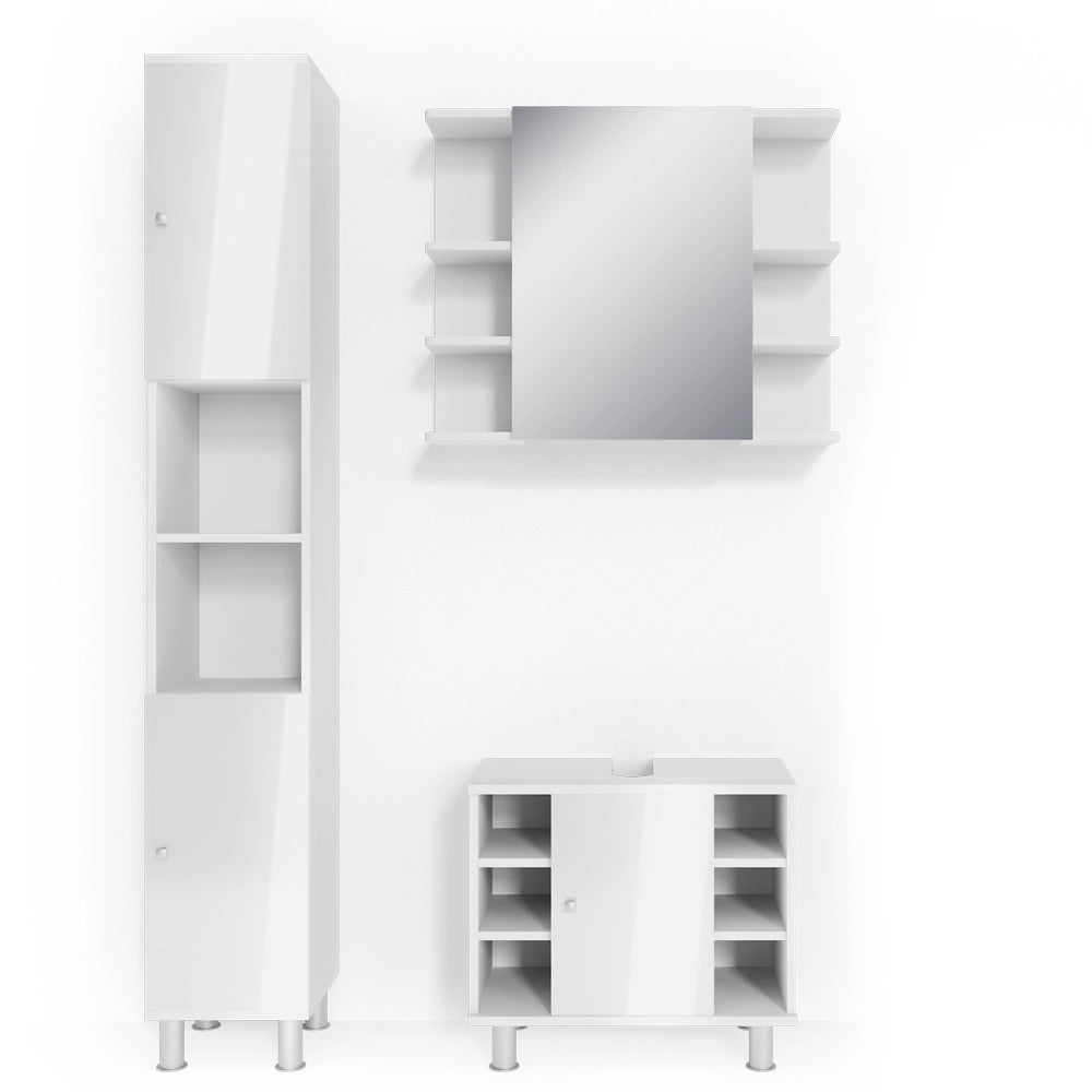 Vicco Set mobili bagno Bianco lucido 3 parti