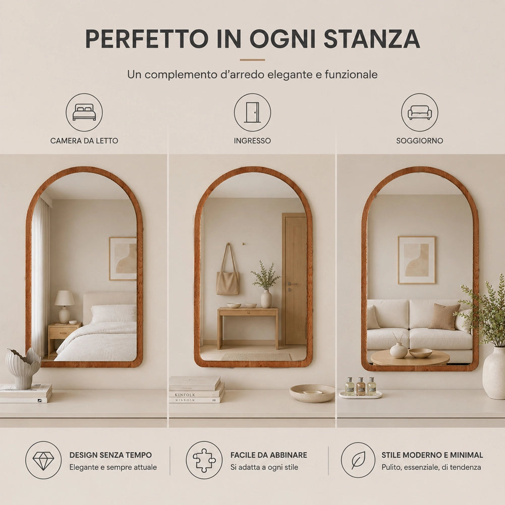 Specchio ad Arco Struttura in Legno Rovere Decorazione Design Moderno 46x60cm