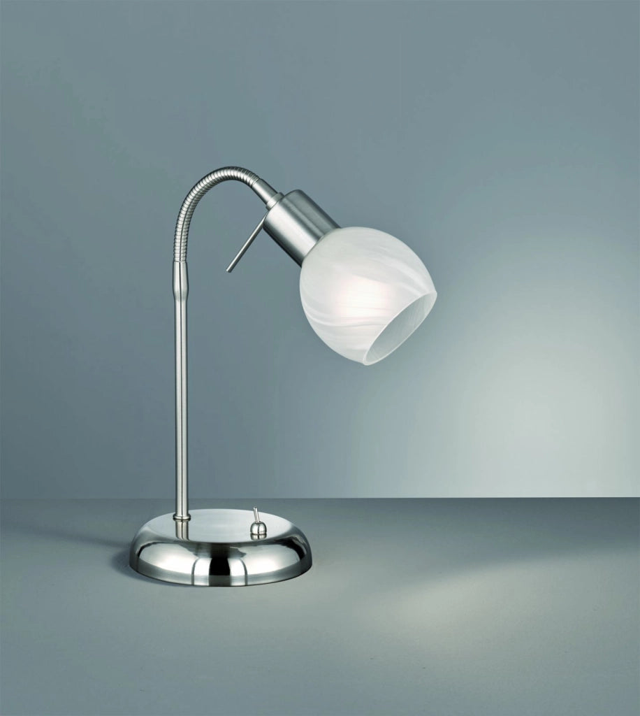 ANTIBES LAMPADA DA STUDIO METALLO COLORE ACCIAIO SATINATO CON DIFFUSORE FLESSIBILE VETRO ALABRASTRO H. 40CM ATTACCO E14