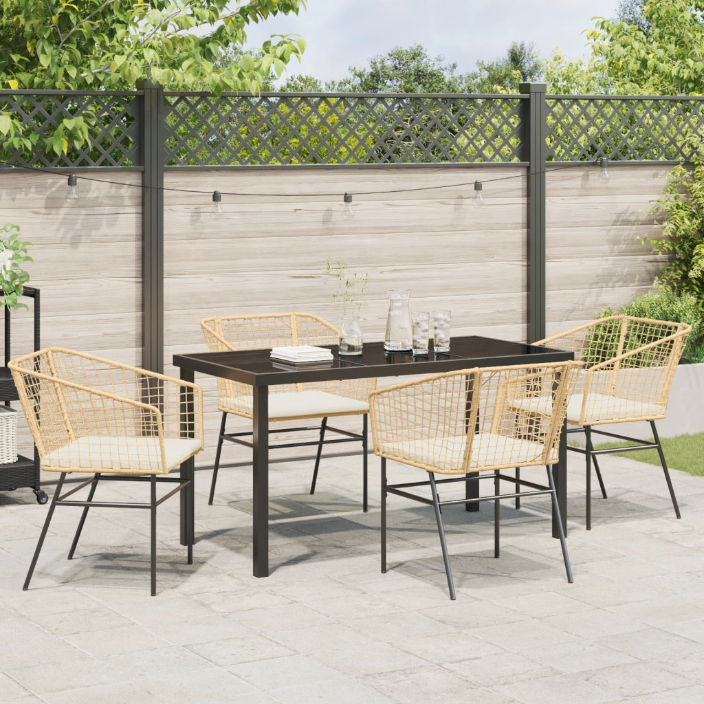 Set da Pranzo da Giardino 5 Pezzi con Cuscini Rattan Polimerico Marrone