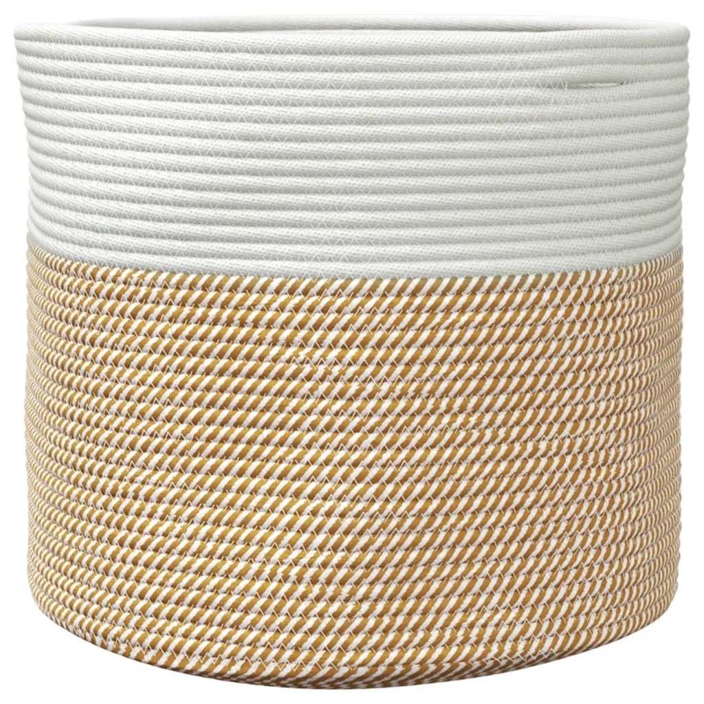Cestino Portaoggetti Marrone e Bianco Ø40x35 cm in Cotone 358468