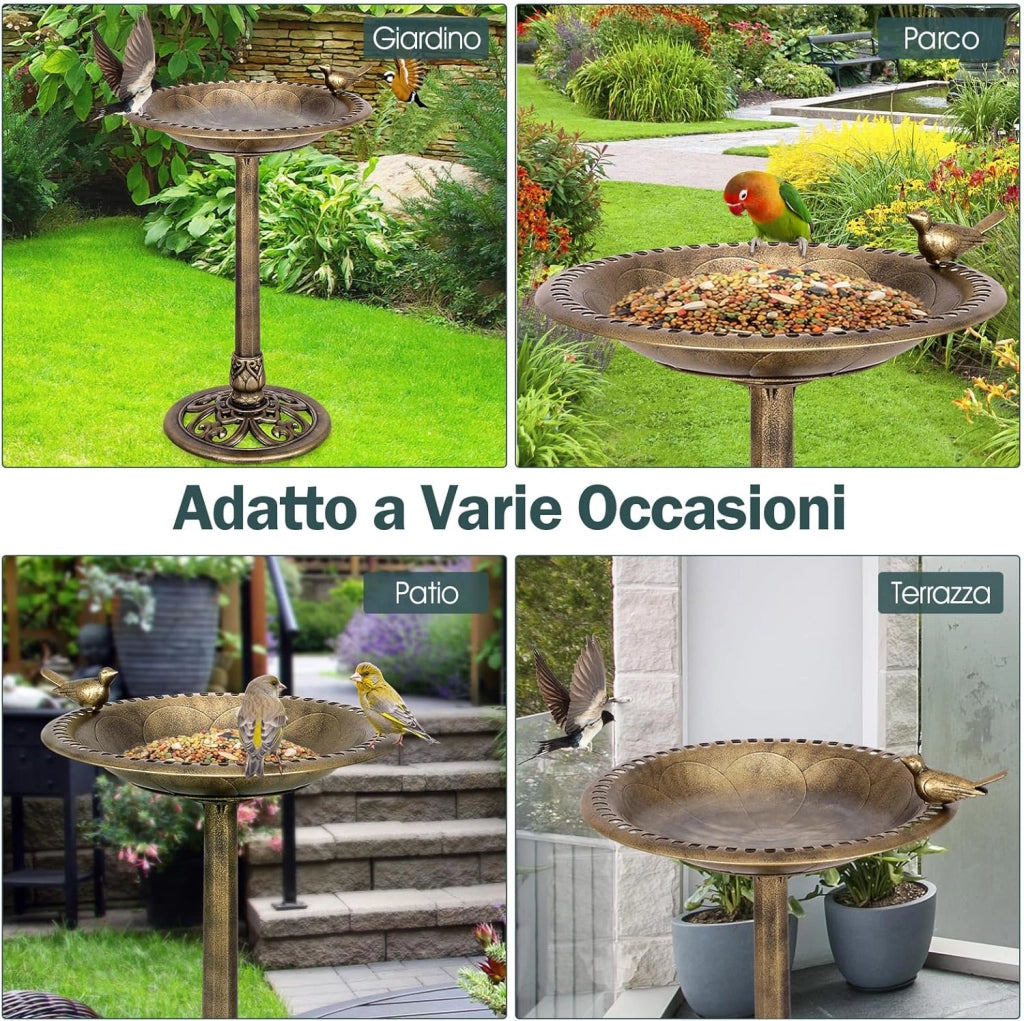 Mangiatoia per Uccelli, Vasca per Uccelli Autoportante da Esterno con Supporto, Stazione di Alimentazione per Uccelli per Balcone Giardino Cortile Patio (Bronzo)