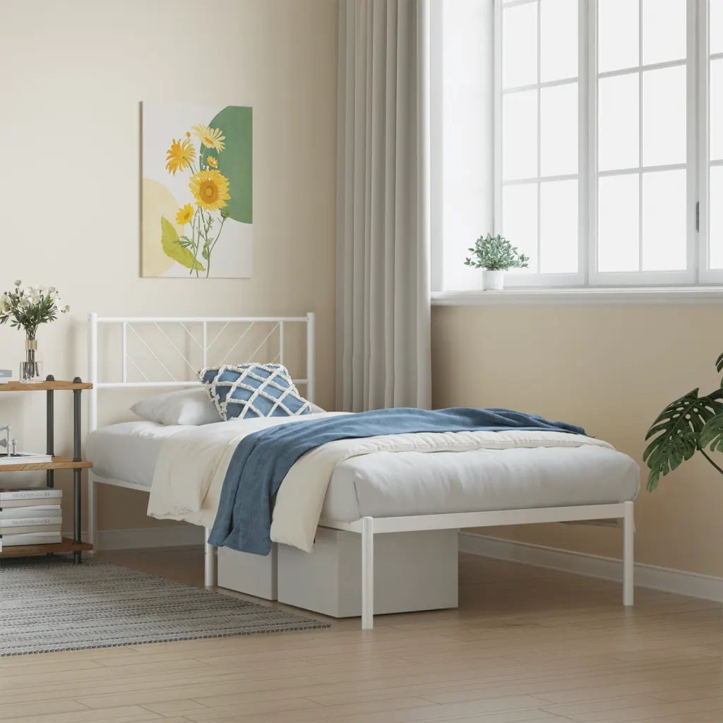 Giroletto con Testiera-Struttura Letto con testiera Metallo Bianco 90x200 cm 402952