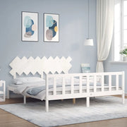 Giroletto Testiera Bianco Super King Size-Struttura Letto in Legno Massello 789073