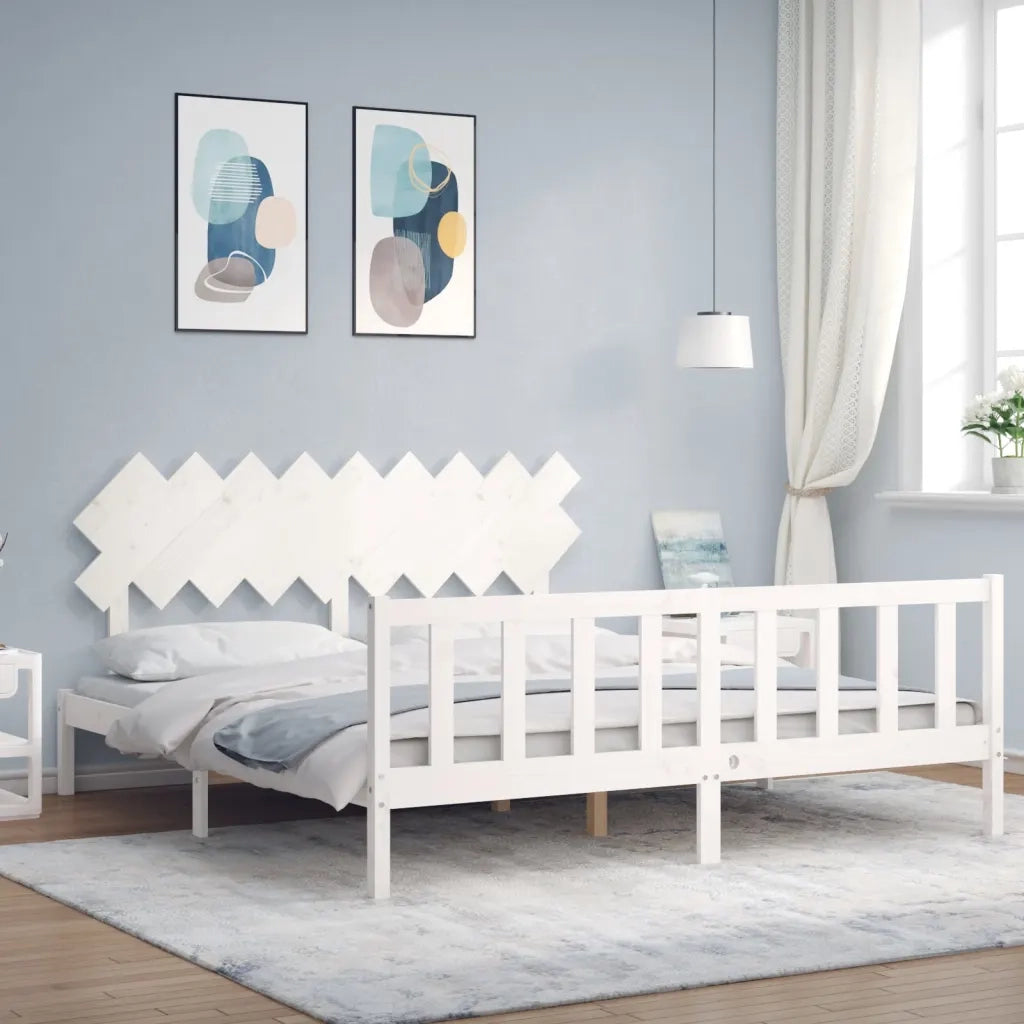 Giroletto Testiera Bianco Super King Size-Struttura Letto in Legno Massello 789073