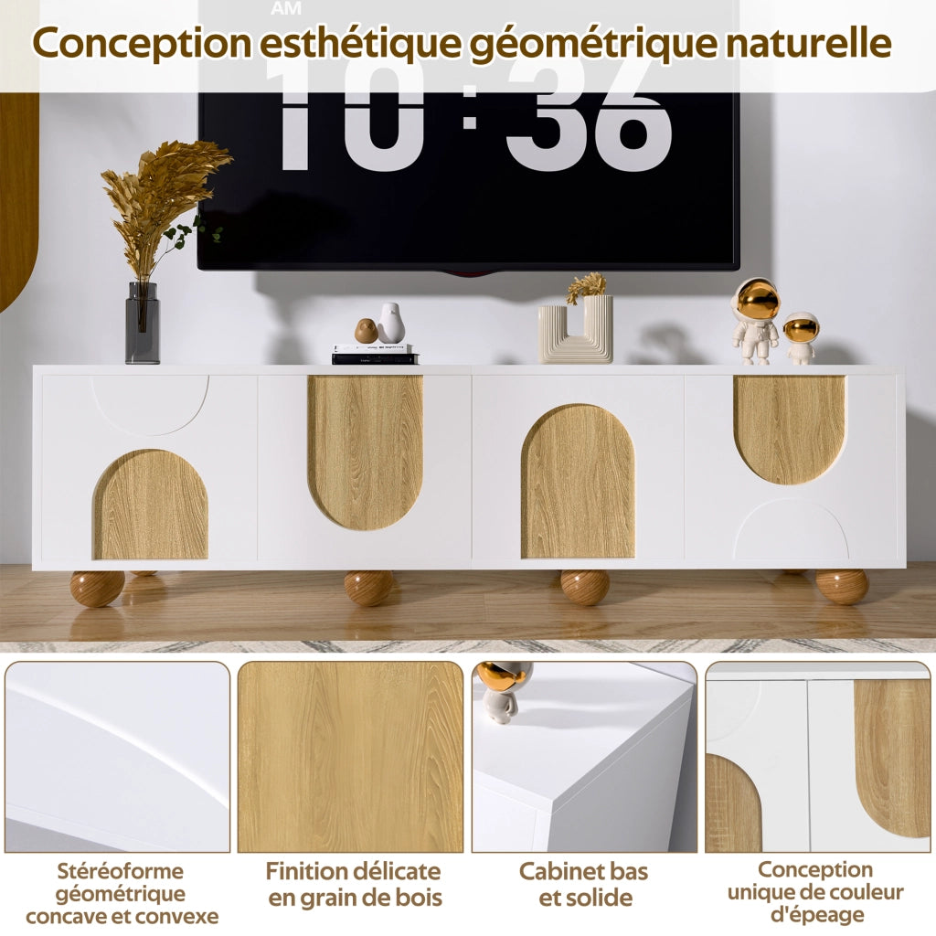 Mobile TV con 4 Ante e 4 Scomparti; Stile Moderno; in MDF; 175??38??50 cm; Naturale e Bianco