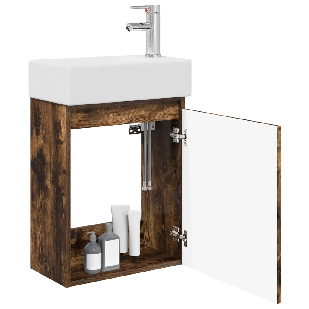 Mobile bagno con rubinetto Rovere Fumo 45,5 x 22,5 x 84 cm 889476
