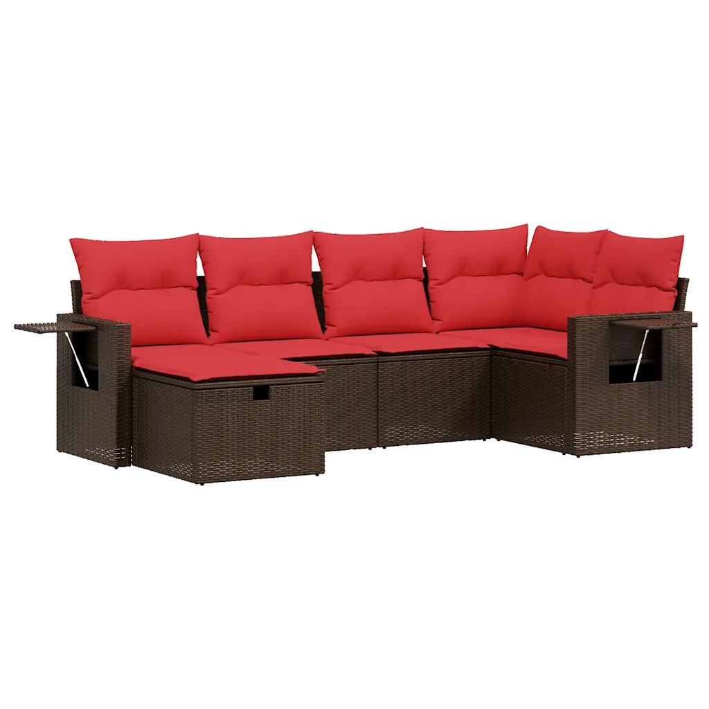 Set Divani da Giardino 6 pz con Cuscini Marrone in Polyrattan 3263800
