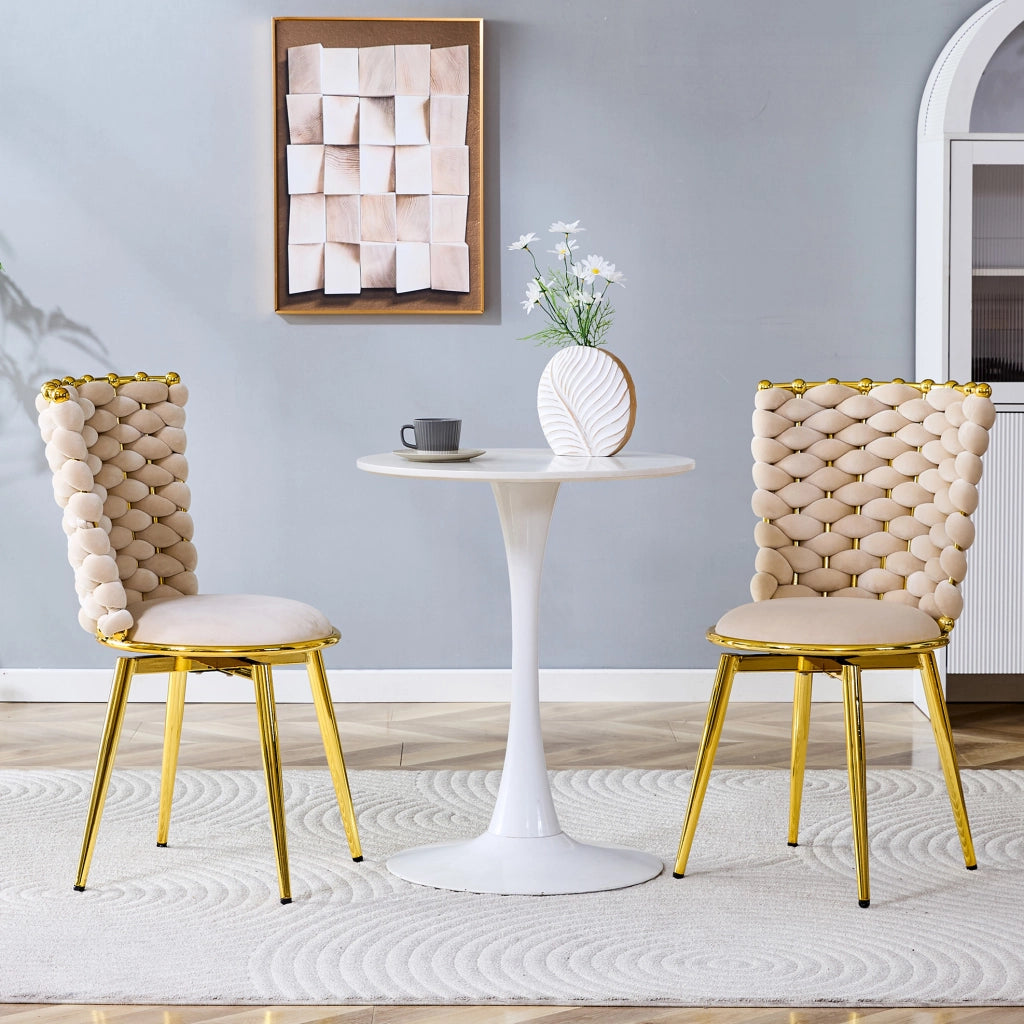 Sedia da pranzo in velluto beige con gambe dorate