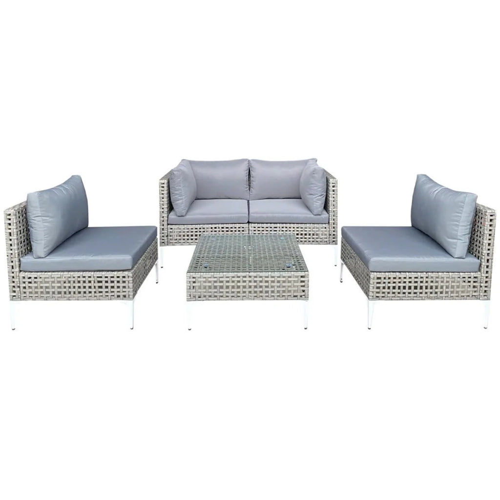 Set di 5 divani da esterno 67 x 67 x 67 cm con comodi cuscini e struttura robusta stile moderno in rattan grigio 20_0012825