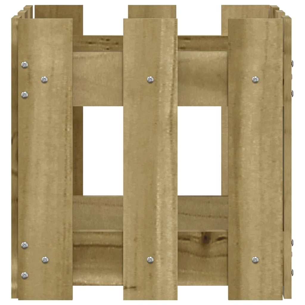 Fioriera rialzata per piante fiori e terrazze con design a recinzione 30 x 30 x 30 cm pino marrone impregnato 02_0038089