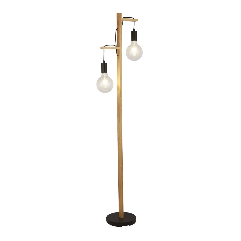Piantana Industrial-Nordico Tribeca Acciaio Marrone Legno Nero 2 Luci E27