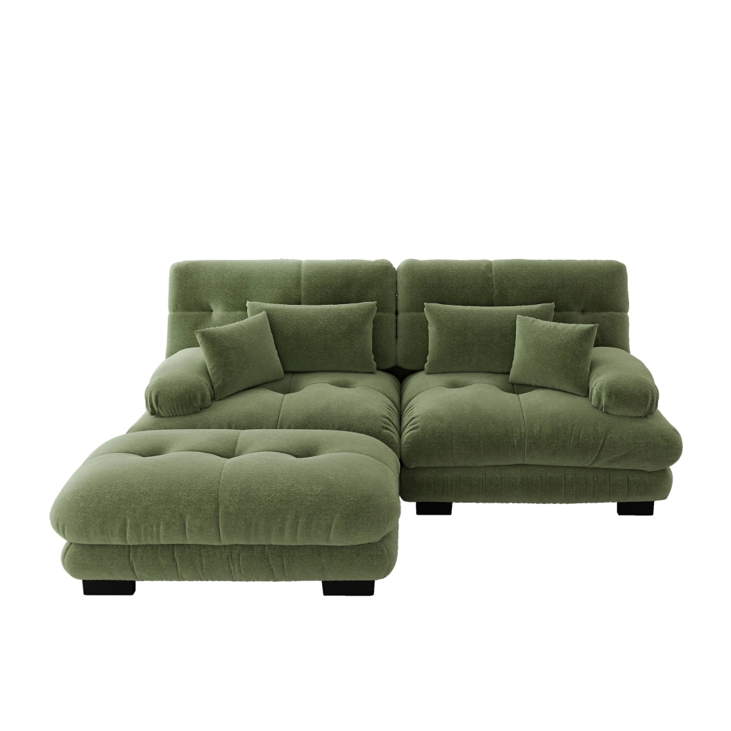 Divano Angolare Chenille con Ottoman e Cuscini ¨C MINIMAL ¨C Verde