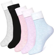 5 pacchi di calze termiche in cotone antiscivolo per donne invernali, disponibili in blu, nero, grigio, viola e rosa. Unico taglio per tutte le dimensioni.