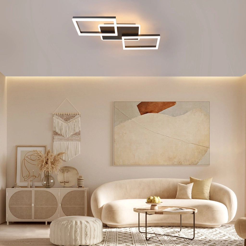 ZMH Lampada da soffitto plafoniera LED 48W nera dimmerabile telecomando design moderno per corridoio ufficio living
