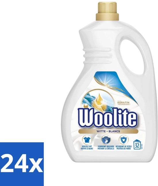 24 x Detersivo Bianco Liquido - Con Keratina - Detersivo Bianco - 32 Cicli Lavaggio - 1,9L - Detersivo Bianco - Detersivo - Detersivo per Abiti Bianchi - Con Keratina - Detersivo con Keratina