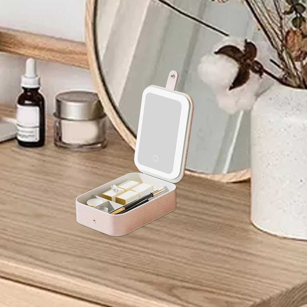 Trade Shop - Borsa Per Trucchi Con Specchio Illuminato Custodia Cosmetici Motivo A Coccodrillo Rosa -