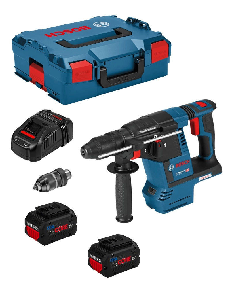Martello Perforatore BOSCH GBH 18V-26 F (2 x 8,0 Ah ProCORE + GAL1880CV + L-Boxx 136)