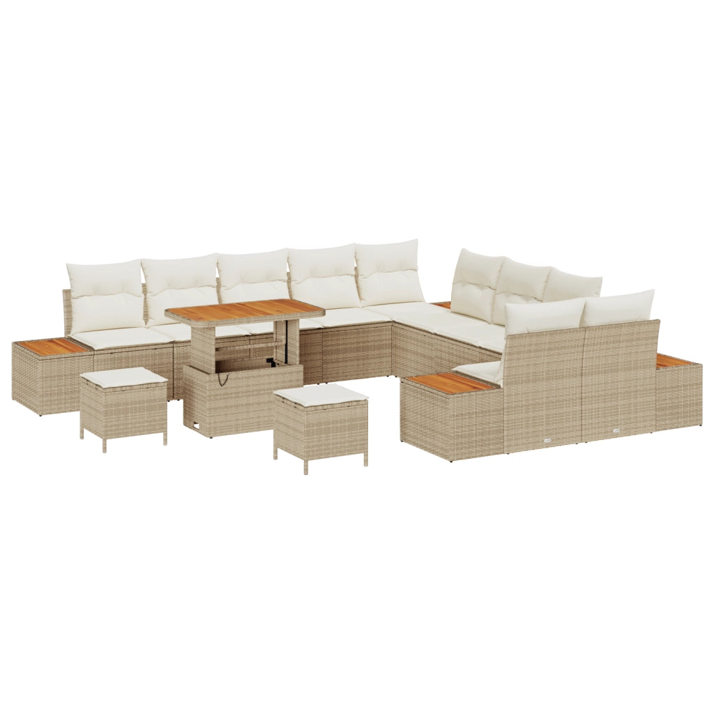 Set di Divani da Giardino  da 13 Pezzi con Cuscini Beige Polyrattan Acacia