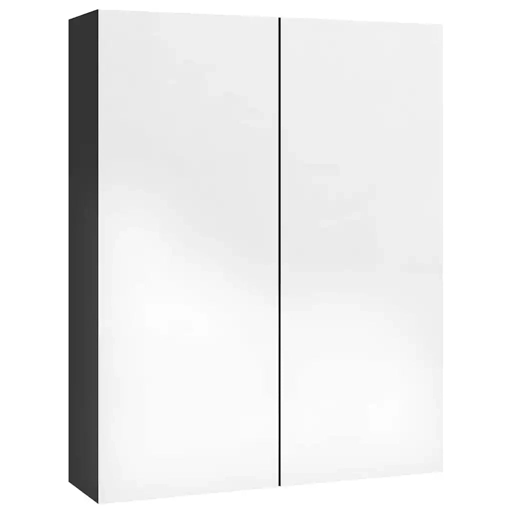Armadietto a Specchio per Bagno 60x15x75 cm MDF Nero Lucido 331524