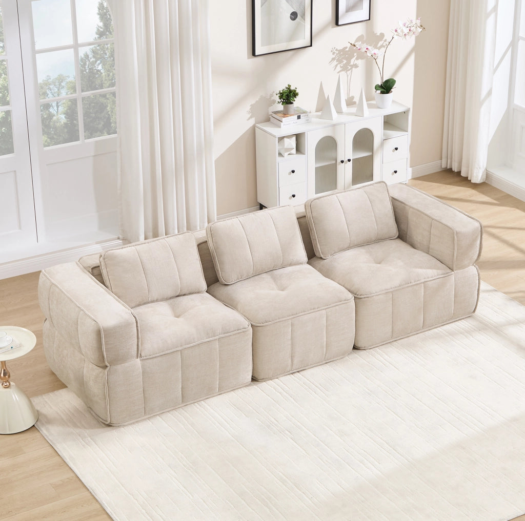 Divano modulare 3 posti 271x93x67 cm in poliestere beige