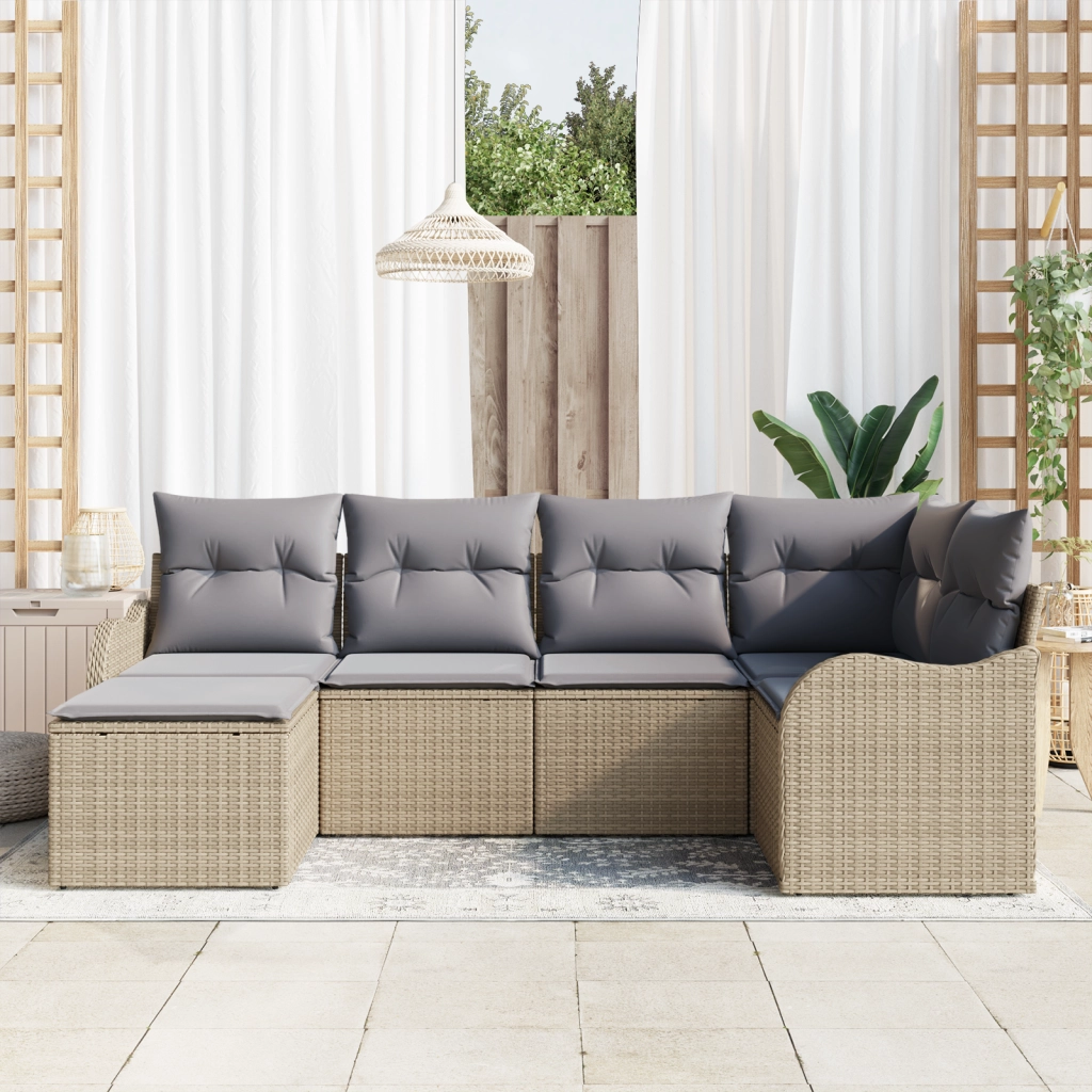 Set di divani da giardino 6 pezzi con cuscini beige polyrattan