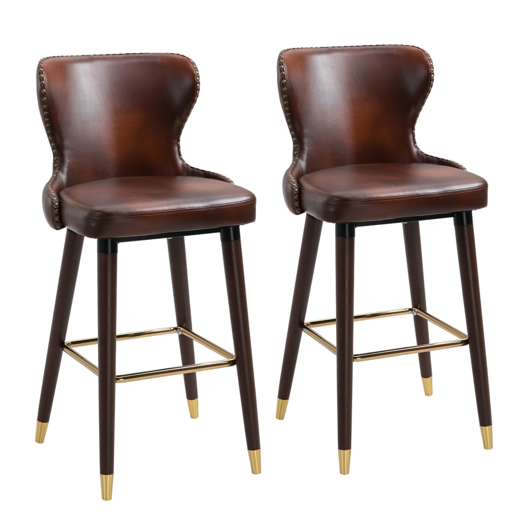 Sgabelli da Bar Alti con Schienale ¨C Zephmum ¨C Finta Pelle e Legno 52x53x101cm