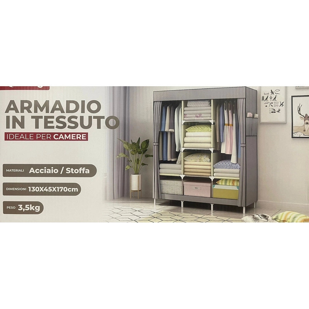 Trade Shop - Armadio Guardaroba Appendiabiti In Tessuto Acciaio Smontabile Abiti 3 Ante Per Camera -