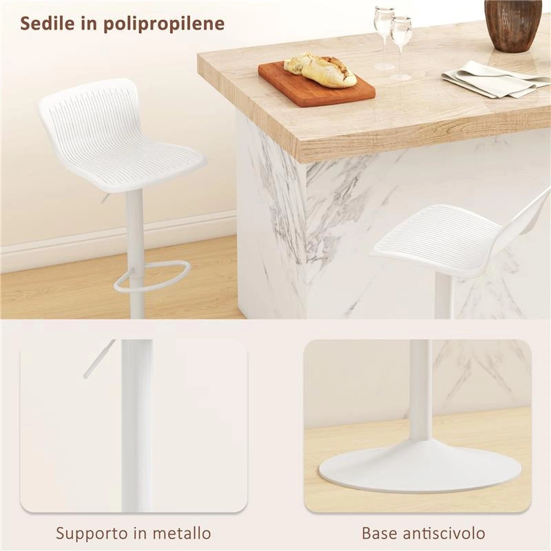 SET 2 SGABELLI DA BAR CON SCHIENALE GIREVOLI E CON ALTEZZA REGOLABILEPOLIPROPILENE BIANCO