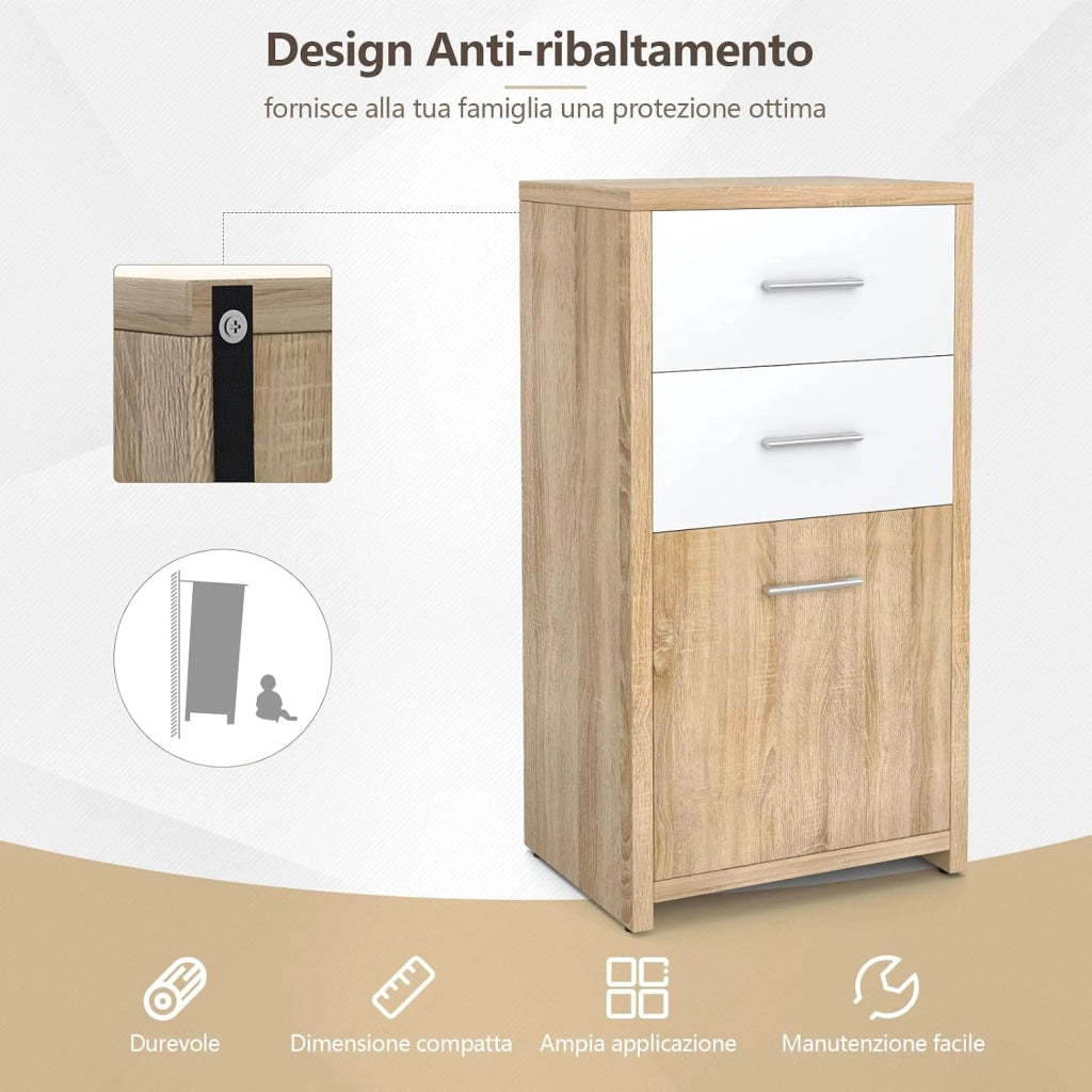 Armadio con 3 Cassetti, Mobiletto Multiuso in Stile Moderno, Ideale per Salone Camera da Letto Ufficio, 40 x 30 x 77,5 cm, Naturale