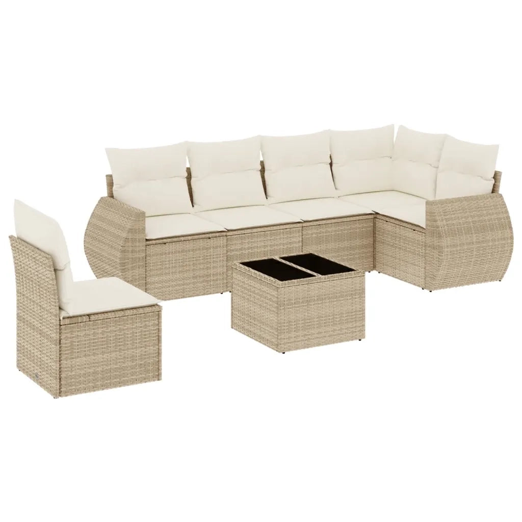 Set Divani da Giardino 7 pz con Cuscini Beige in Polyrattan 3221437