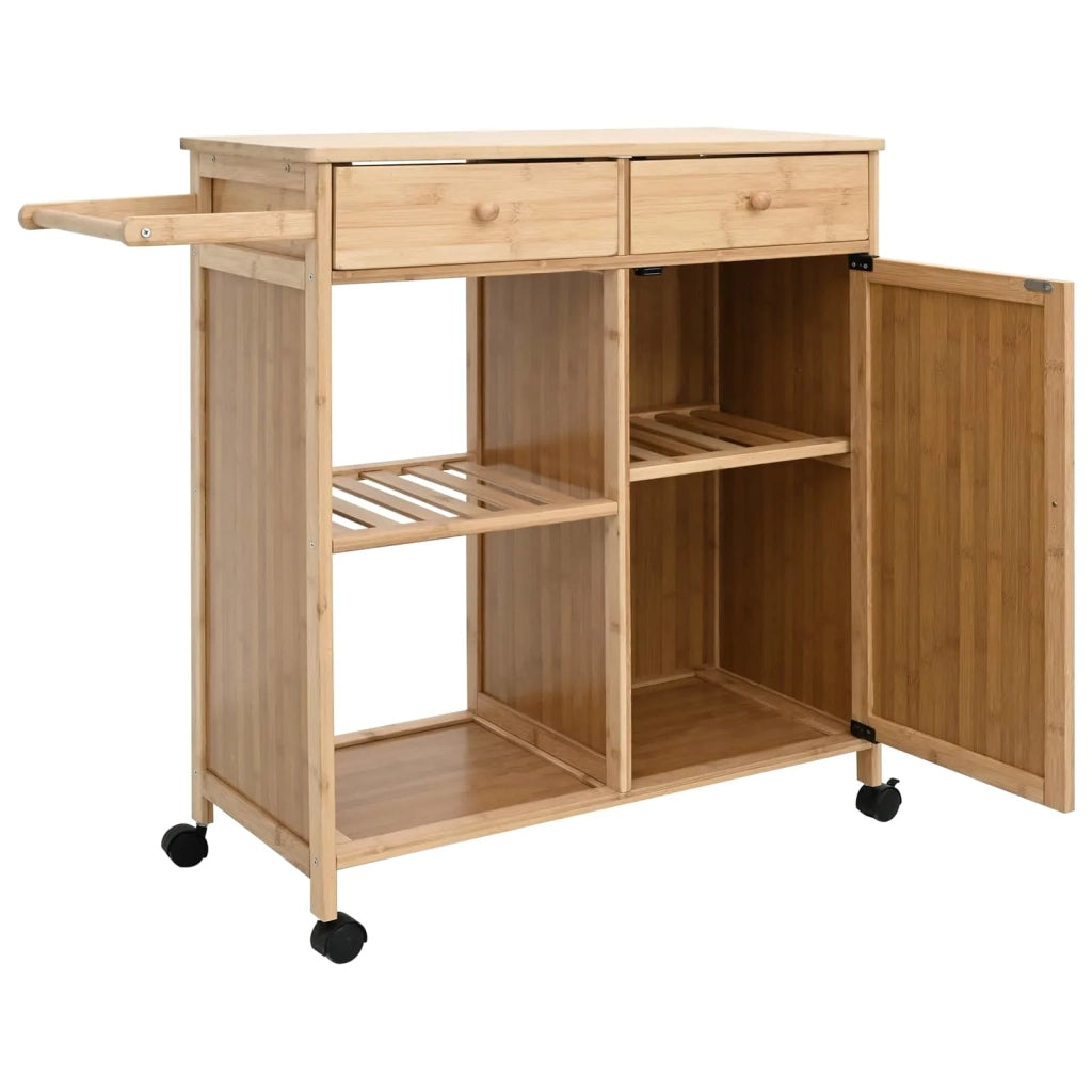 Carrello da Cucina con Ruote Naturale 90,5 x 36 x 86,5 cm Bambù